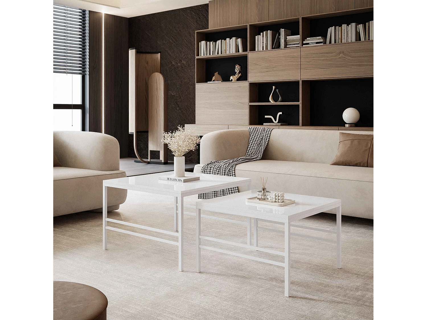 Table basse gigognes 2en1 BlancBrillant, armature en blanc