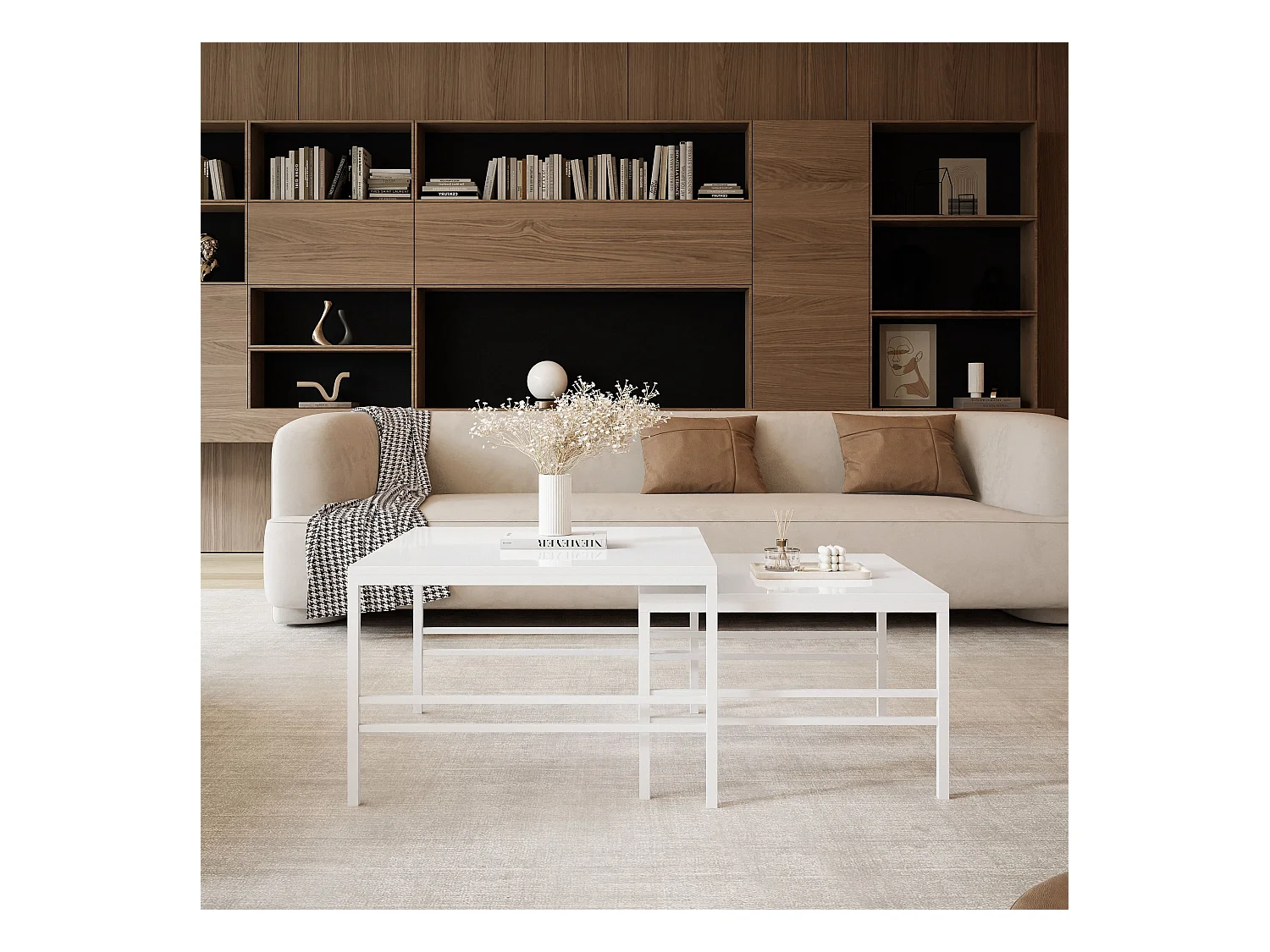 Table basse gigognes 2en1 BlancBrillant, armature en blanc