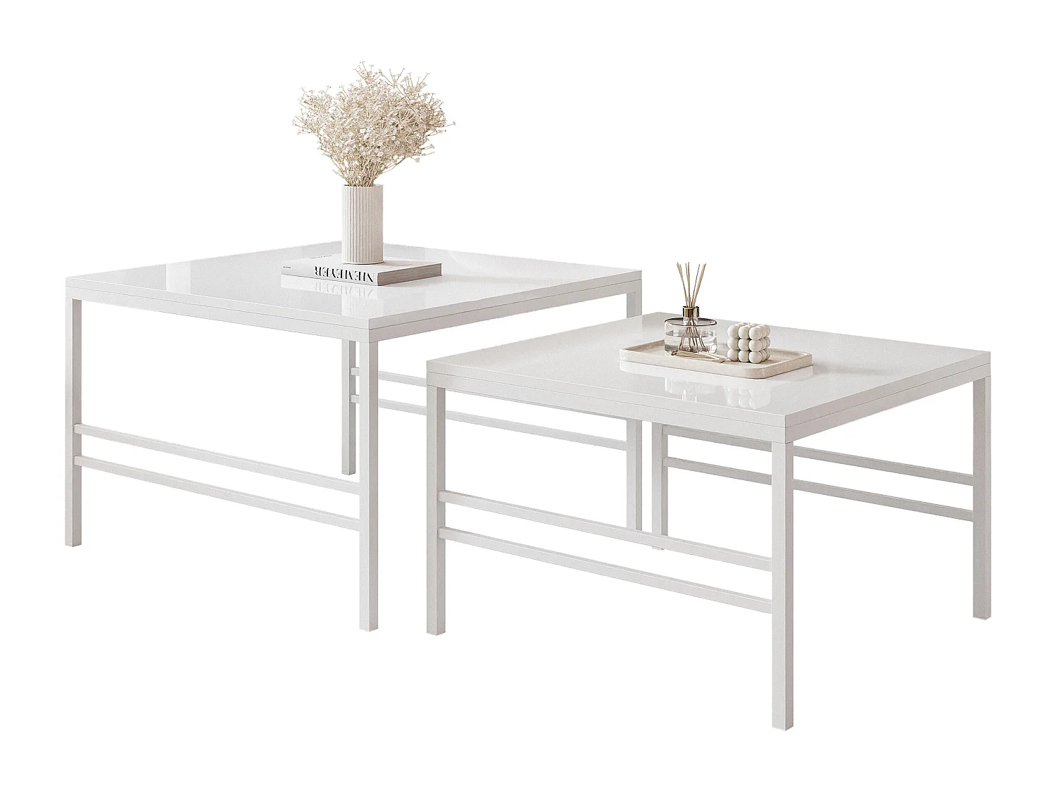 Table basse gigognes 2en1 BlancBrillant, armature en blanc