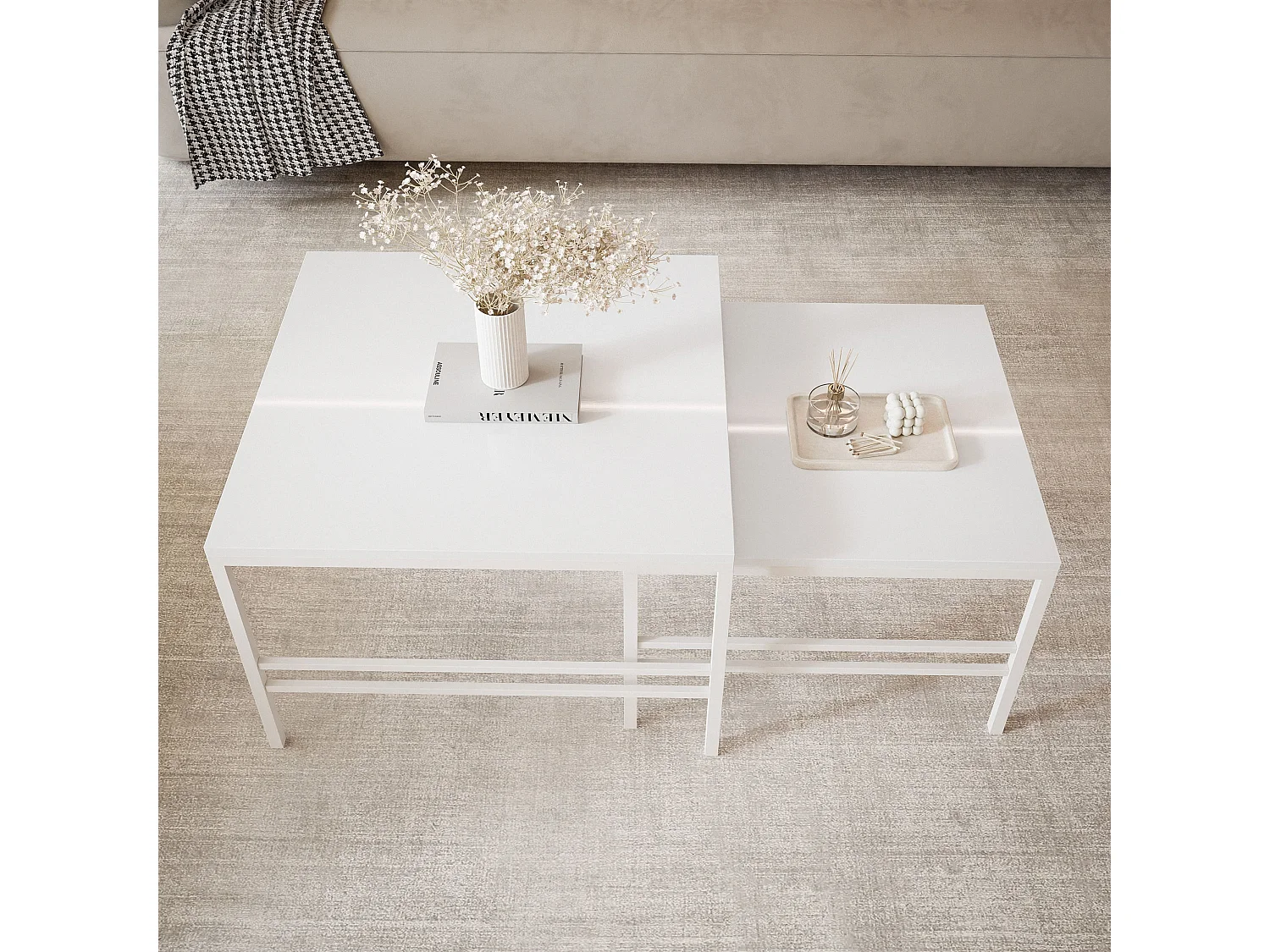 Table basse gigognes 2en1 BlancBrillant, armature en blanc