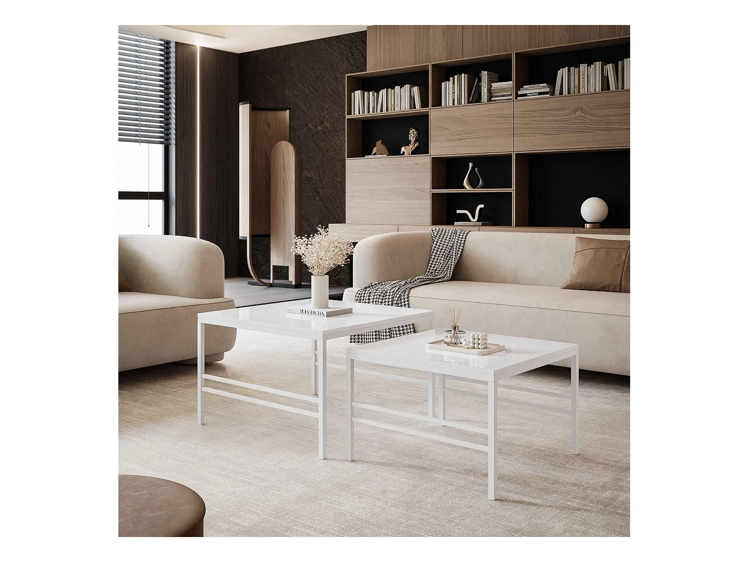 Table basse gigognes 2en1 BlancBrillant, armature en blanc