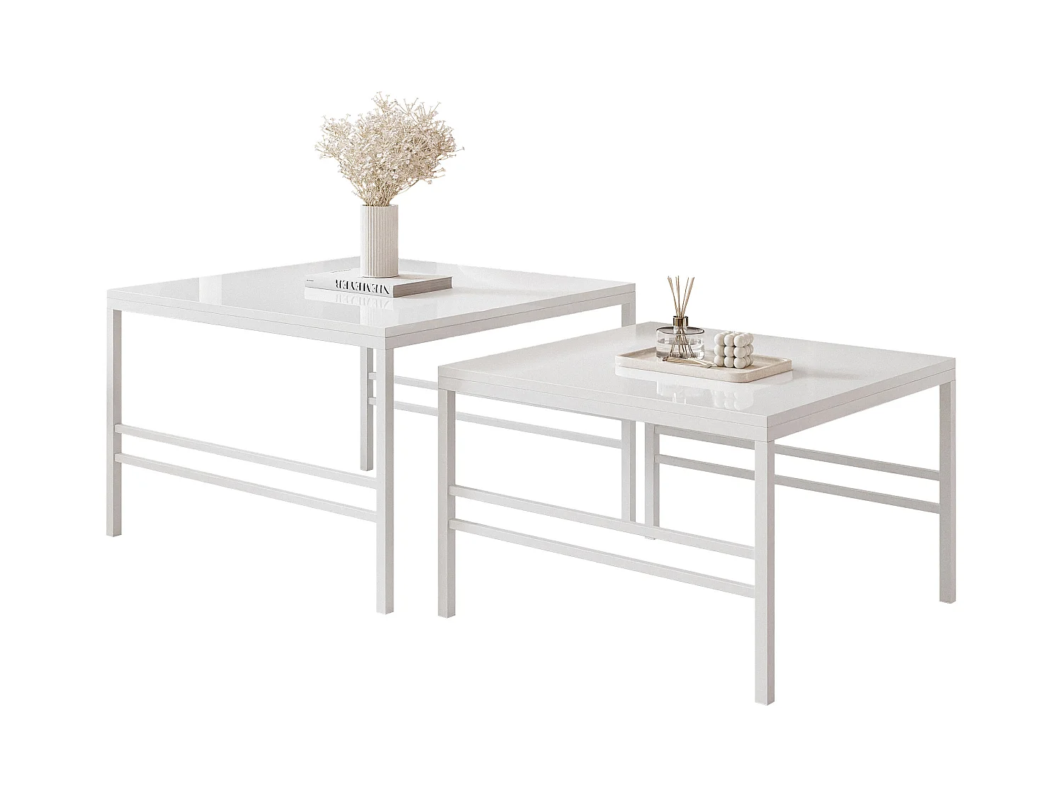 Table basse gigognes 2en1 BlancBrillant, armature en blanc