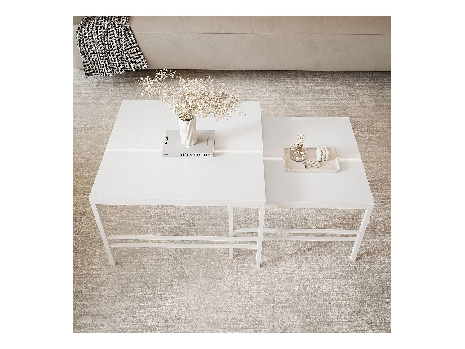 Table basse gigognes 2en1 BlancBrillant, armature en blanc