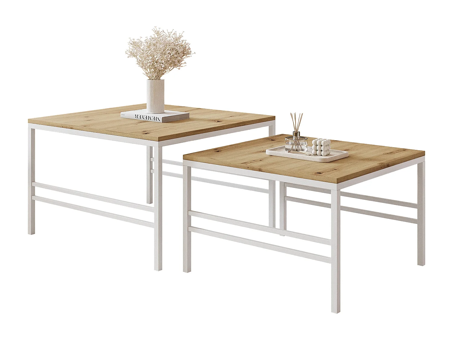 Salontafel set van 2 in 1 fi70/fi60 Eiken Wotan, frame in wit