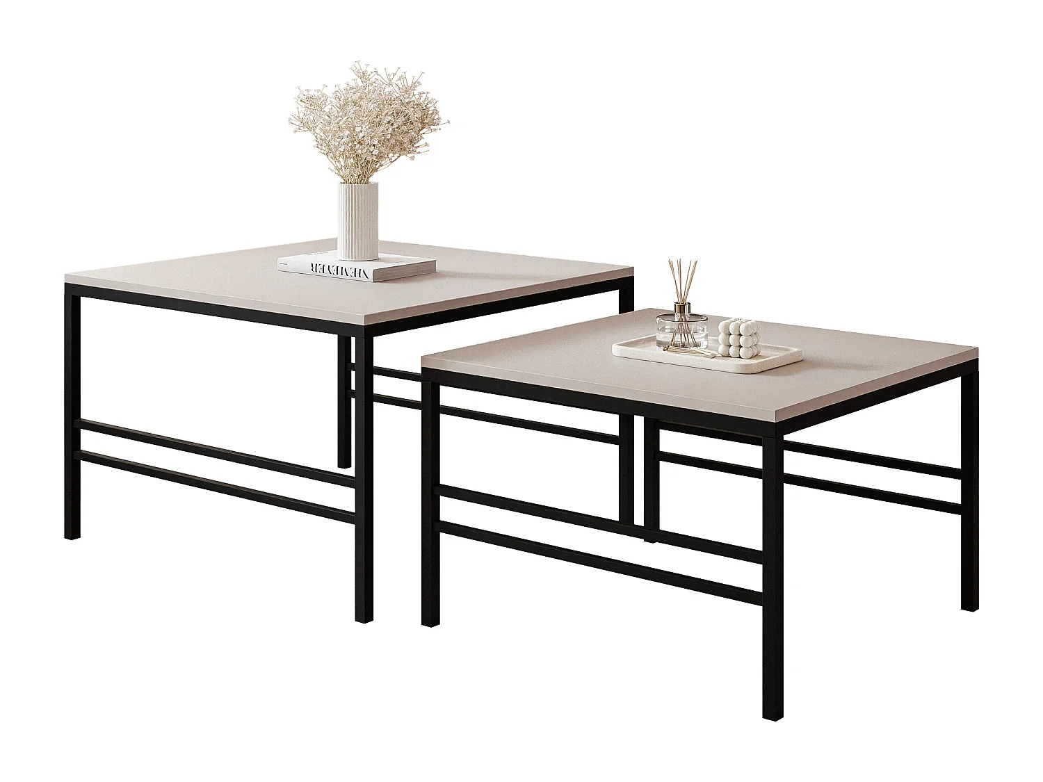 Table basse gigogne 2en1 Cachemire, armature en noir