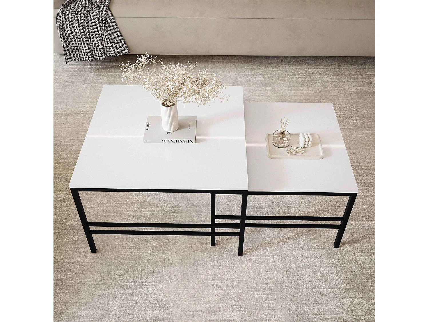 Table basse gigogne 2en1 Cachemire, armature en noir