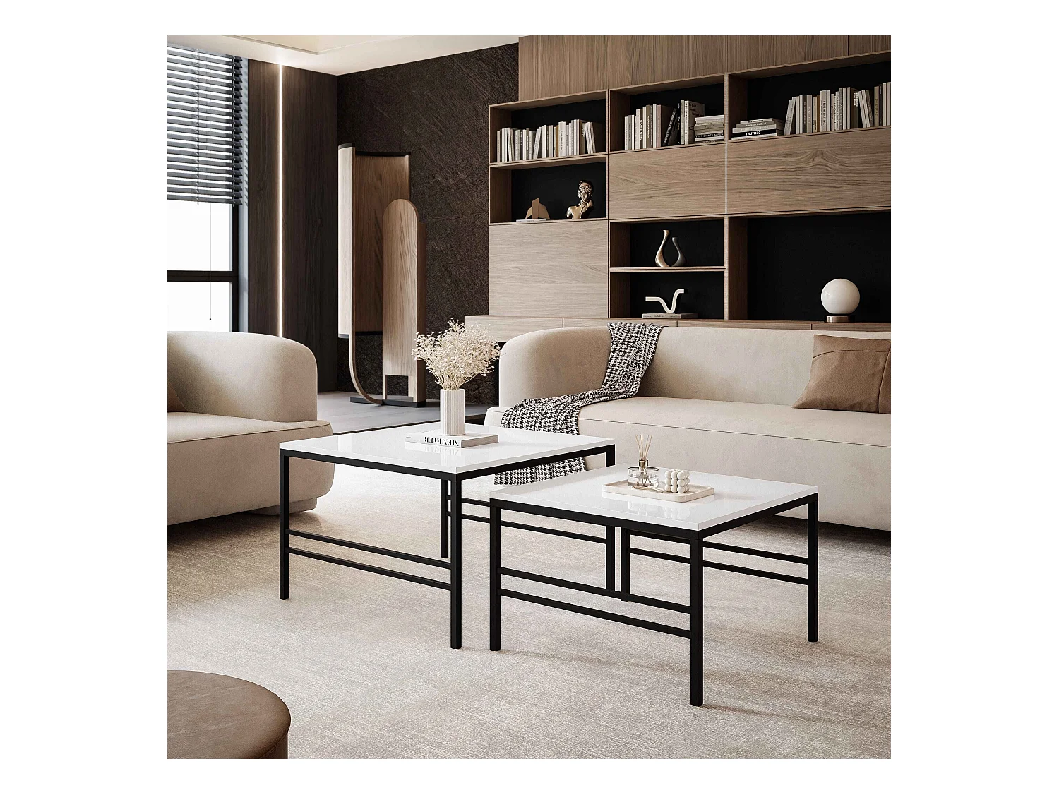 Table basse gigogne 2en1 Cachemire, armature en noir