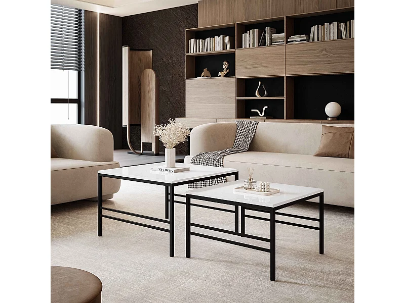 Table basse gigogne 2en1 Cachemire, armature en noir