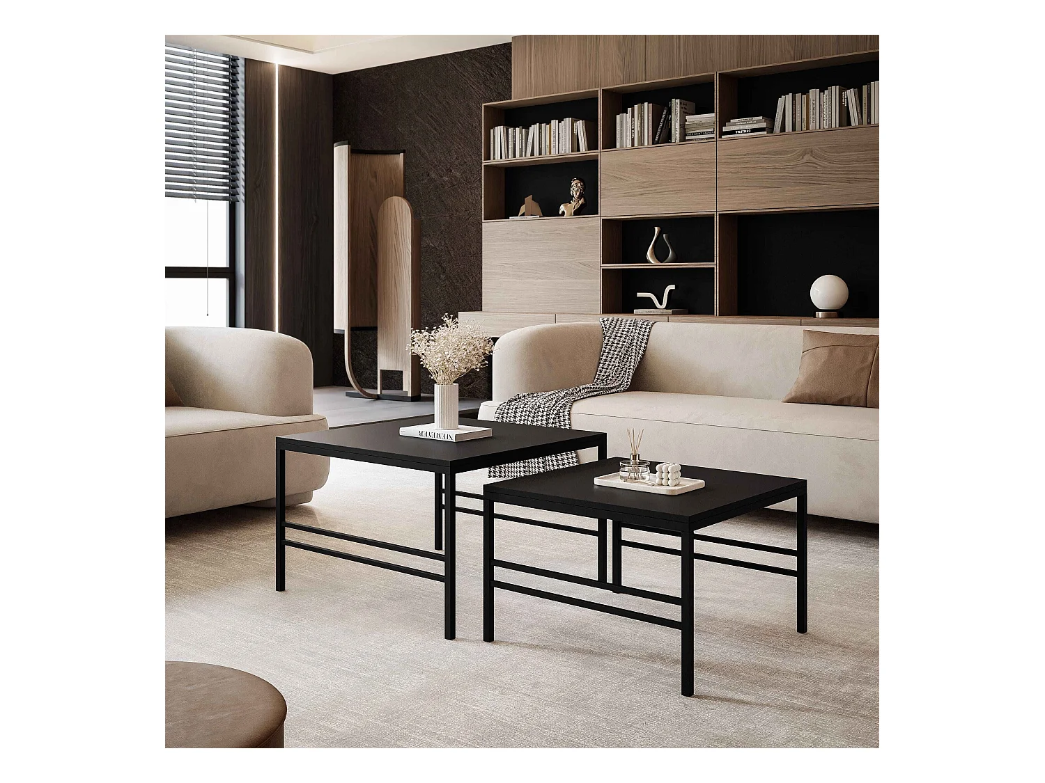 Table basse gigogne 2en1 Noir mat, armature en noir