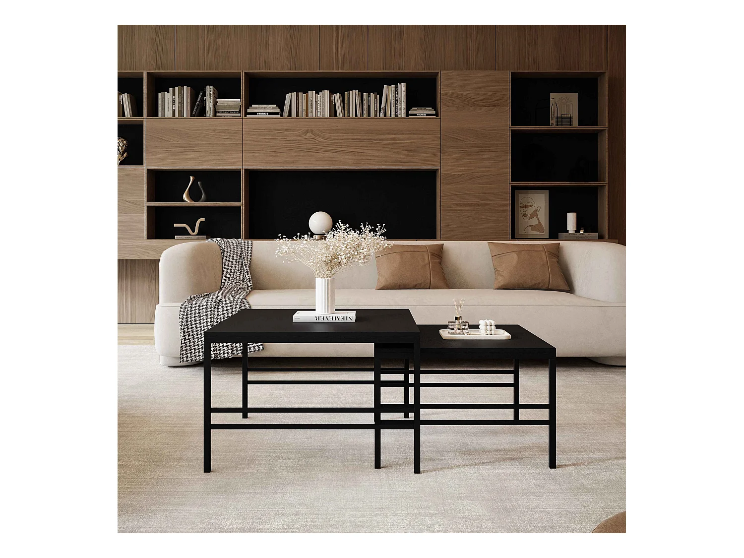 Table basse gigogne 2en1 Noir mat, armature en noir