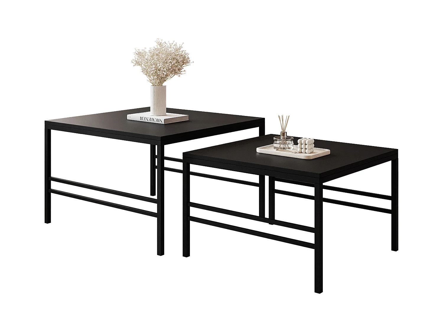 Table basse gigogne 2en1 Noir mat, armature en noir