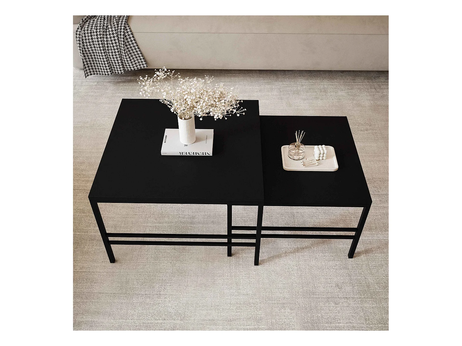 Table basse gigogne 2en1 Noir mat, armature en noir