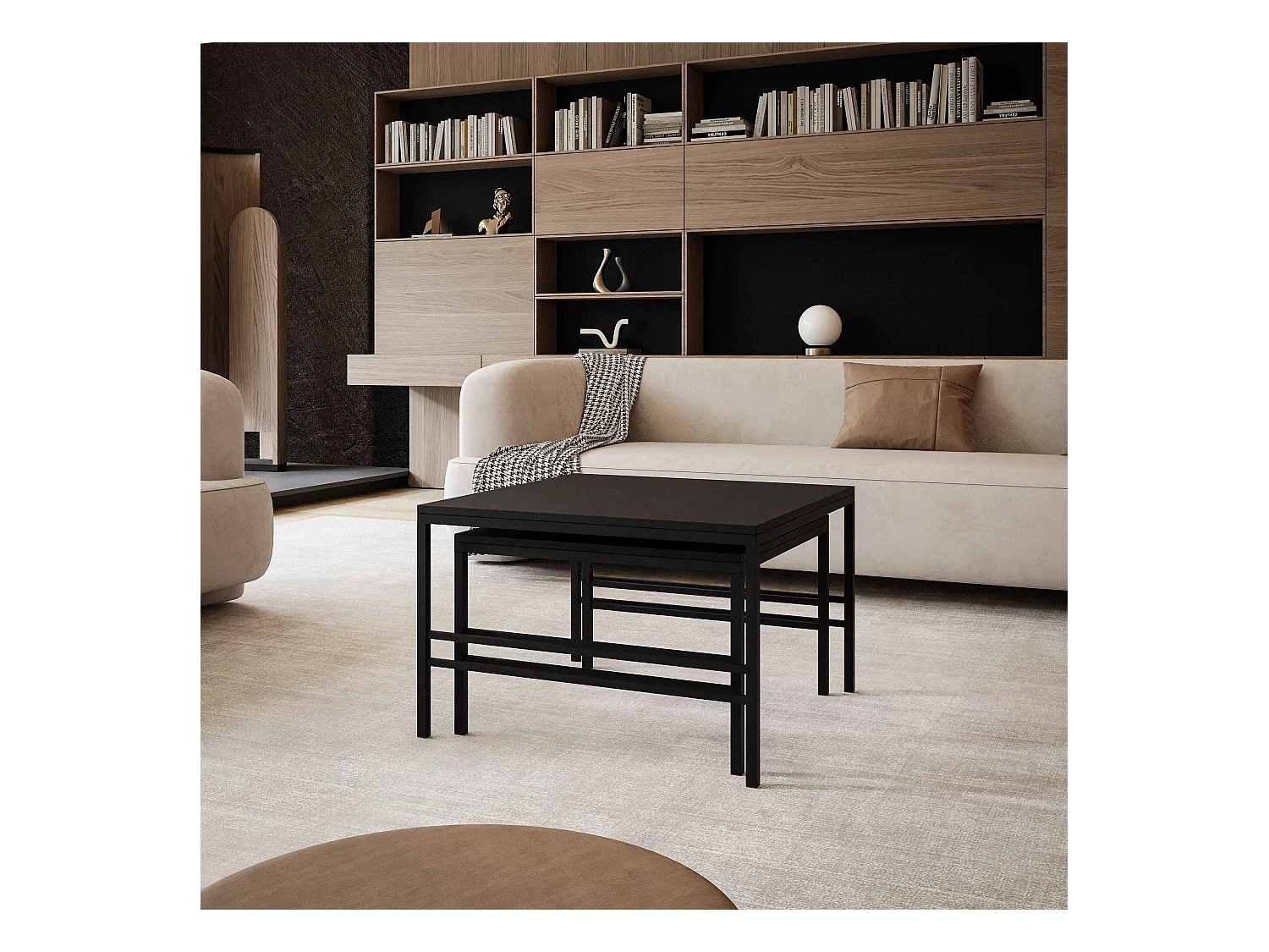 Table basse gigogne 2en1 Noir mat, armature en noir