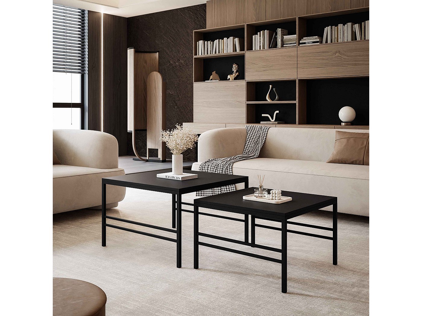 Table basse gigogne 2en1 fi70/fi60 Noir mat, armature en noir