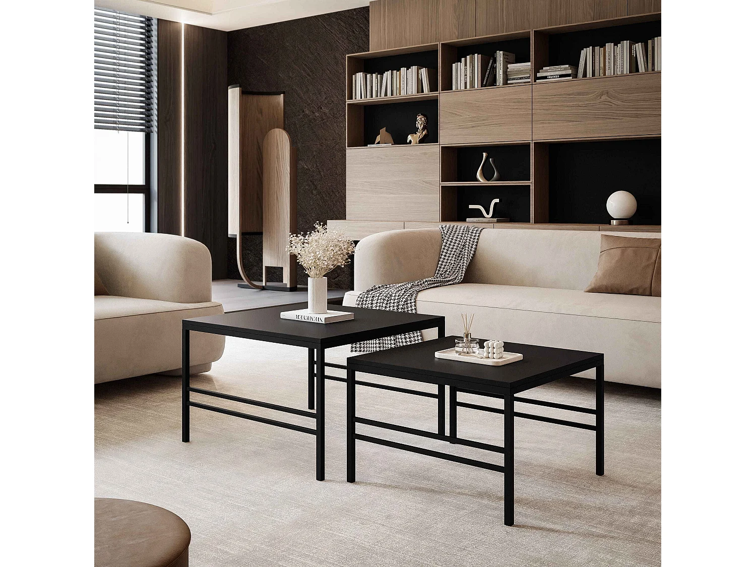 Couchtisch 2-in-1 fi70/fi60 Mattschwarz, Gestell in Schwarz