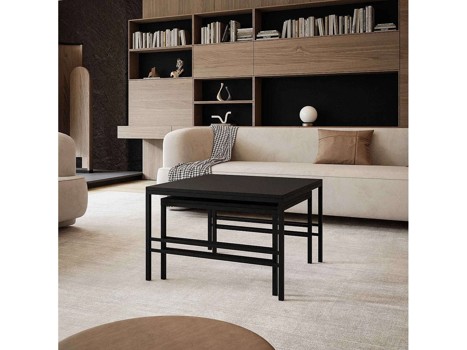 Couchtisch 2-in-1 fi70/fi60 Mattschwarz, Gestell in Schwarz