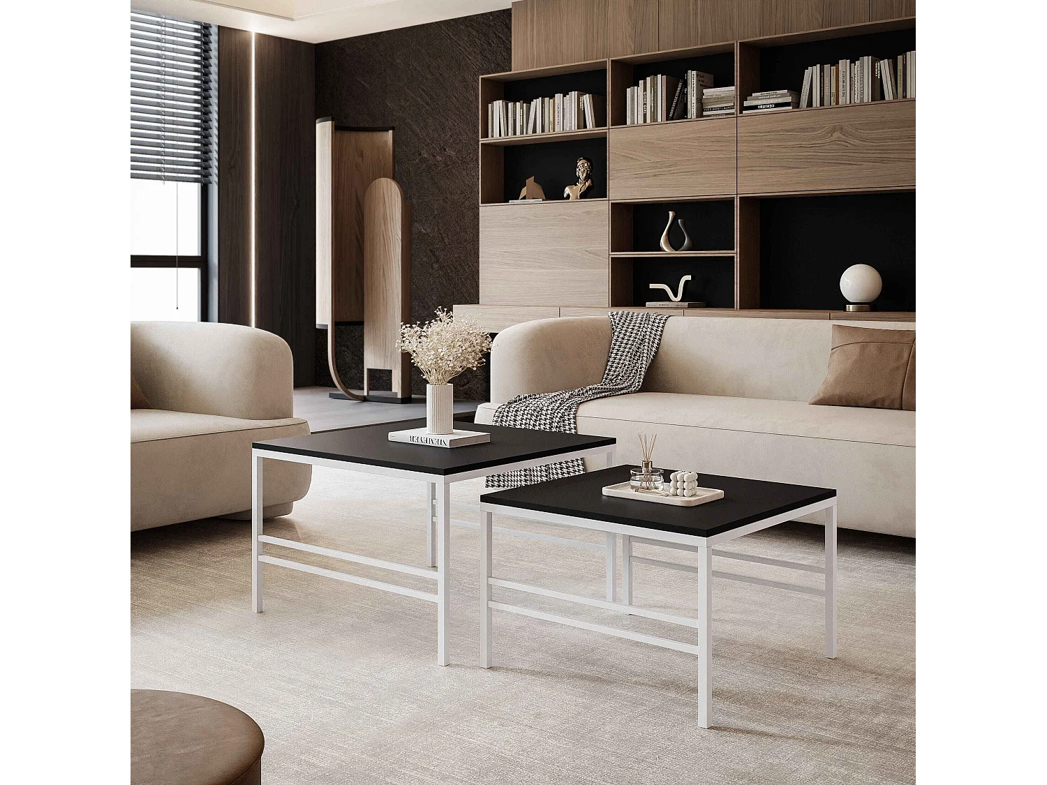 Couchtisch 2-in-1 fi70/fi60 Mattschwarz, Gestell in Weiß