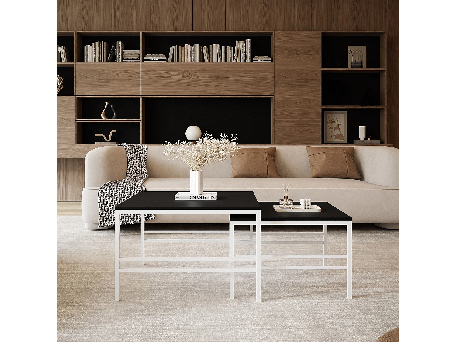 Couchtisch 2-in-1 fi70/fi60 Mattschwarz, Gestell in Weiß