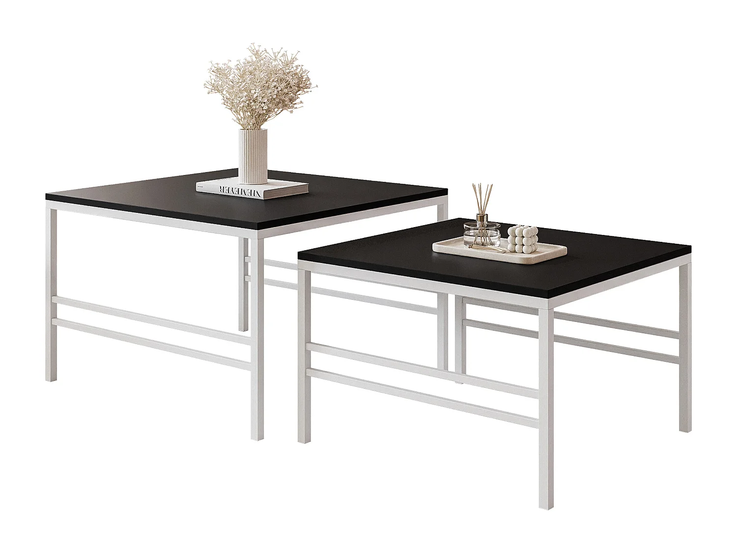 Couchtisch 2-in-1 fi70/fi60 Mattschwarz, Gestell in Weiß