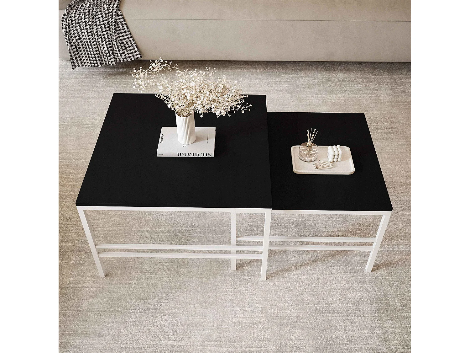 Couchtisch 2-in-1 fi70/fi60 Mattschwarz, Gestell in Weiß