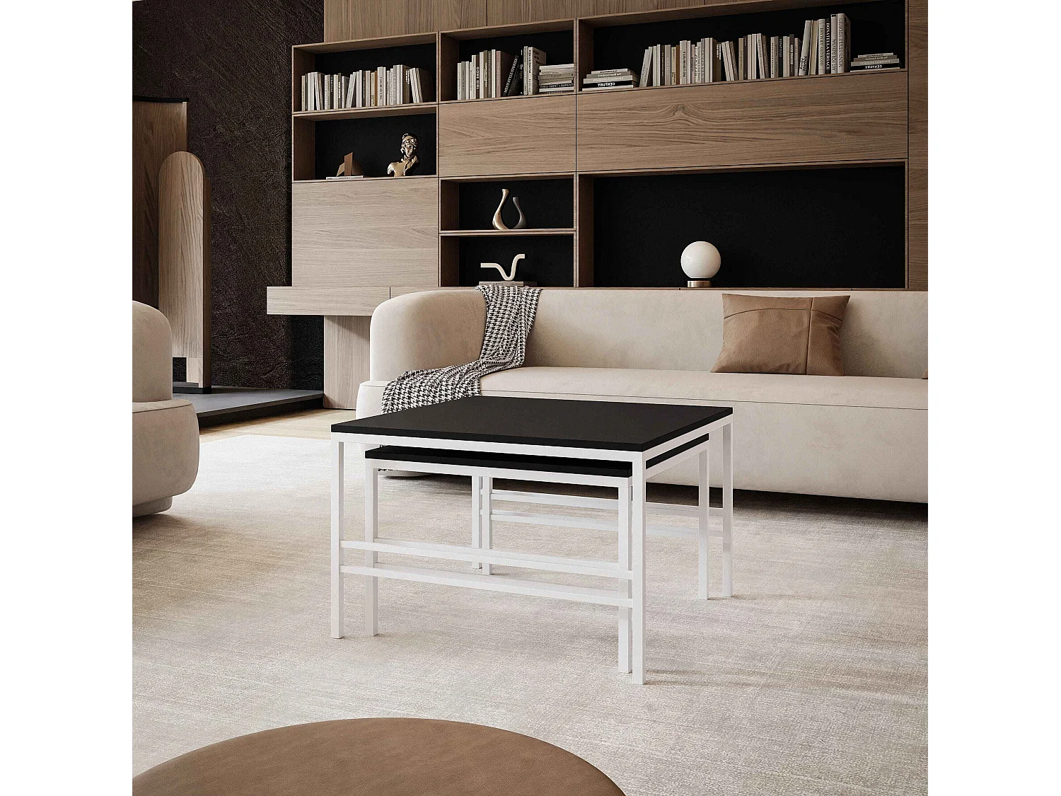 Couchtisch 2-in-1 fi70/fi60 Mattschwarz, Gestell in Weiß