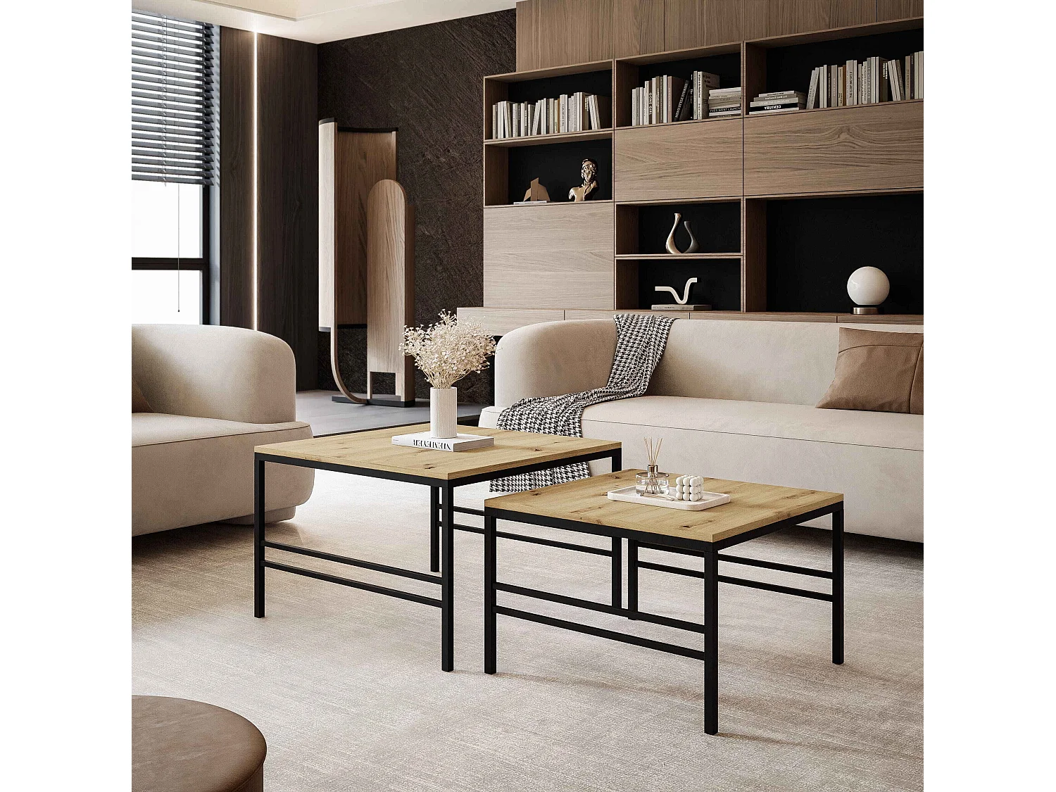 Couchtisch 2-in-1 fi70/fi60 Eiche Wotan, Gestell in Schwarz