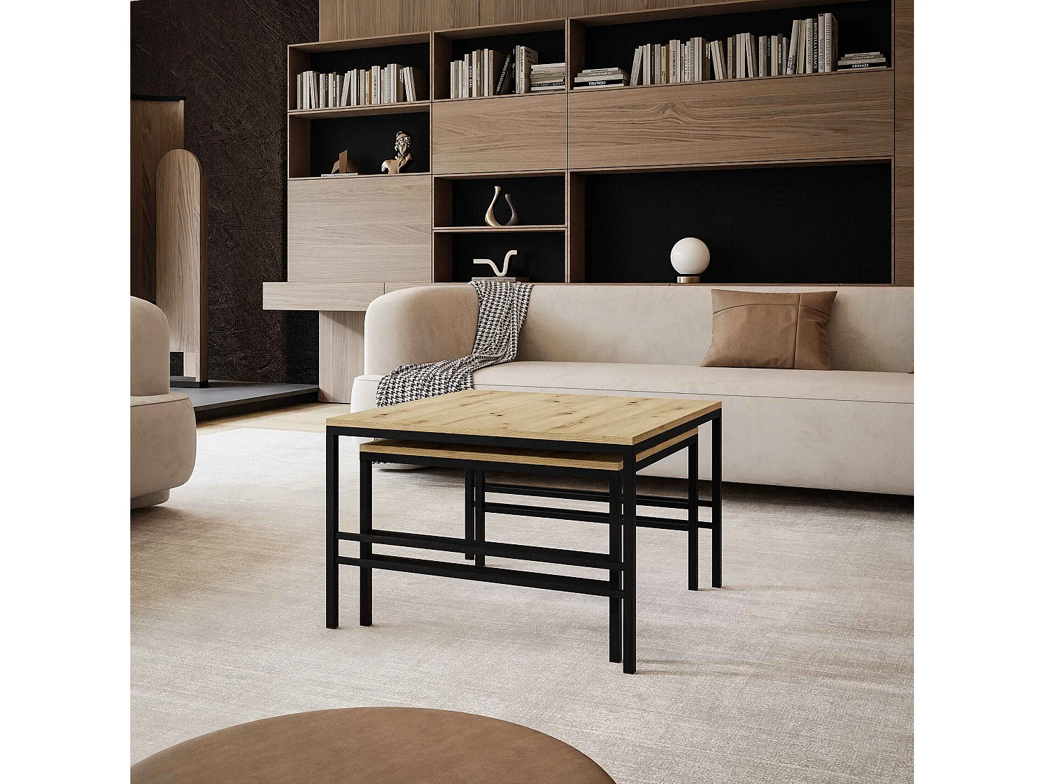 Couchtisch 2-in-1 fi70/fi60 Eiche Wotan, Gestell in Schwarz