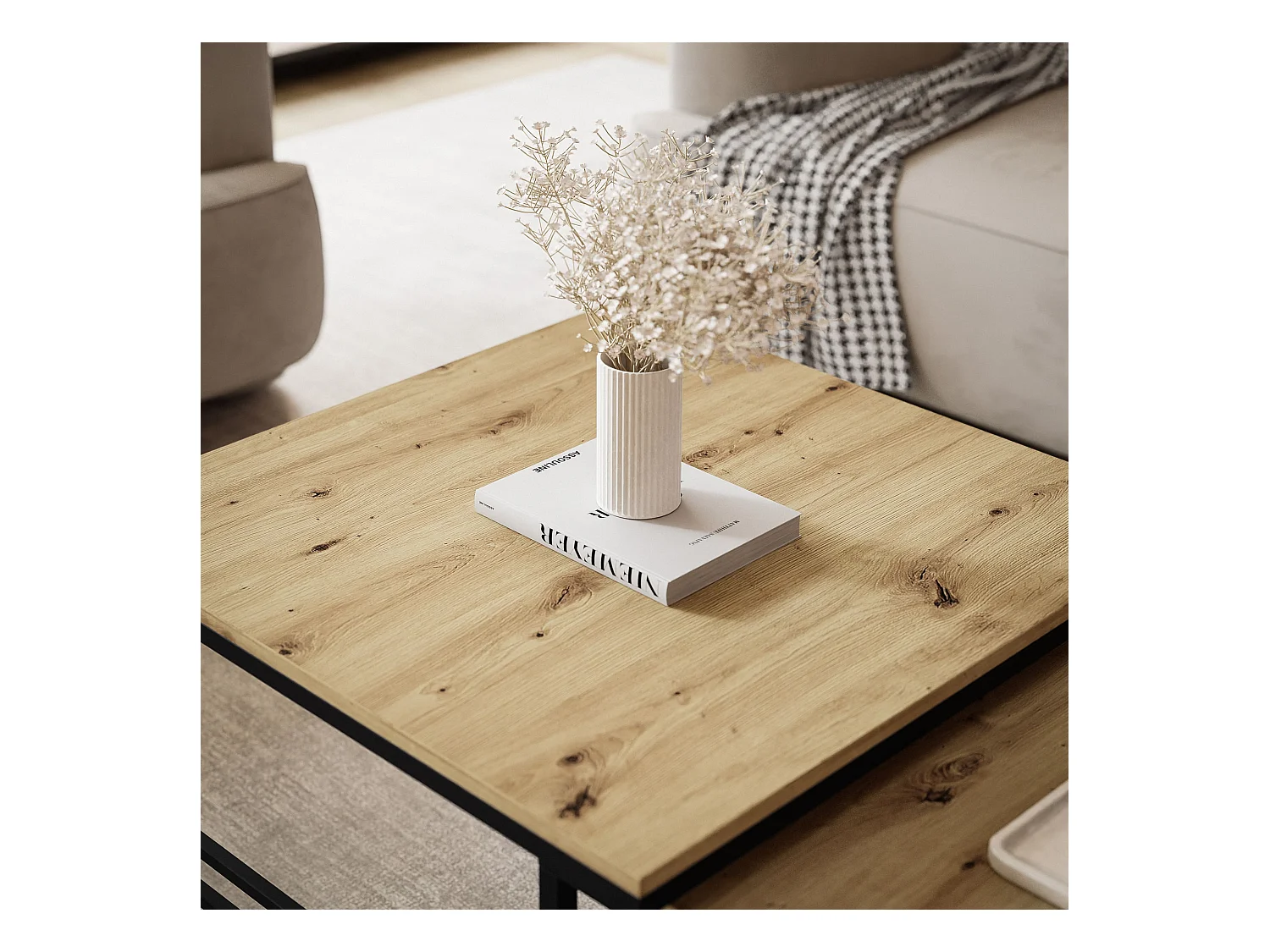 Couchtisch 2-in-1 fi70/fi60 Eiche Wotan, Gestell in Schwarz