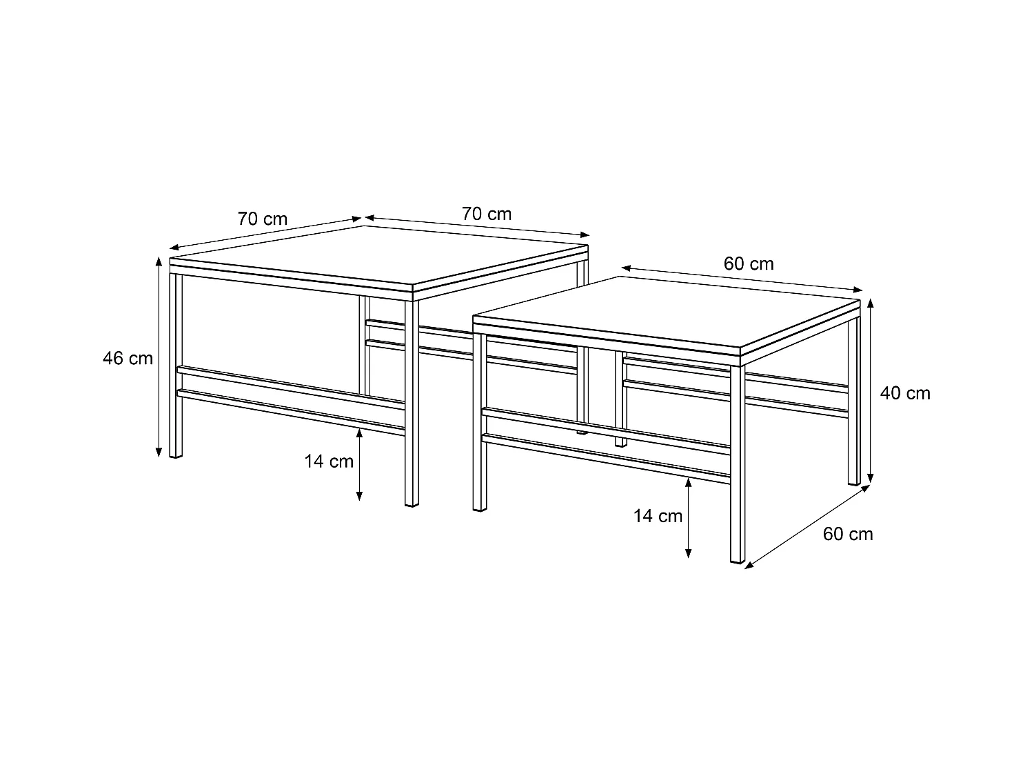 Table basse gigogne 2en1 Chêne Wotan, armature en noir