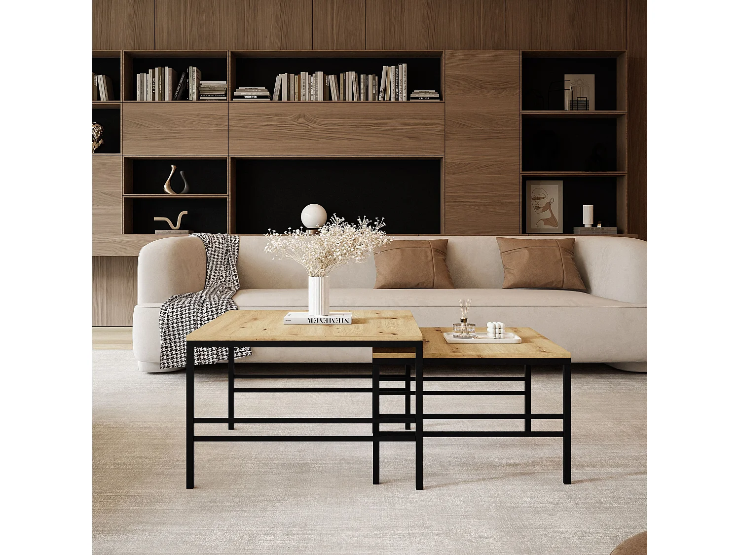 Couchtisch 2-in-1 fi70/fi60 Eiche Wotan, Gestell in Schwarz