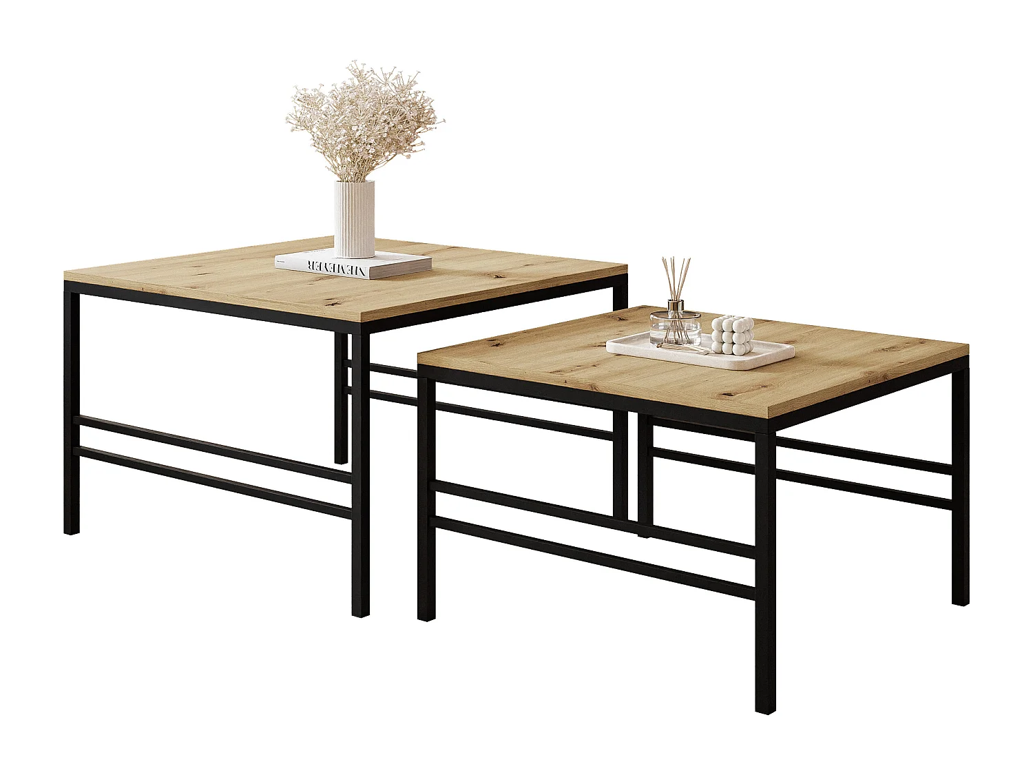 Couchtisch 2-in-1 fi70/fi60 Eiche Wotan, Gestell in Schwarz