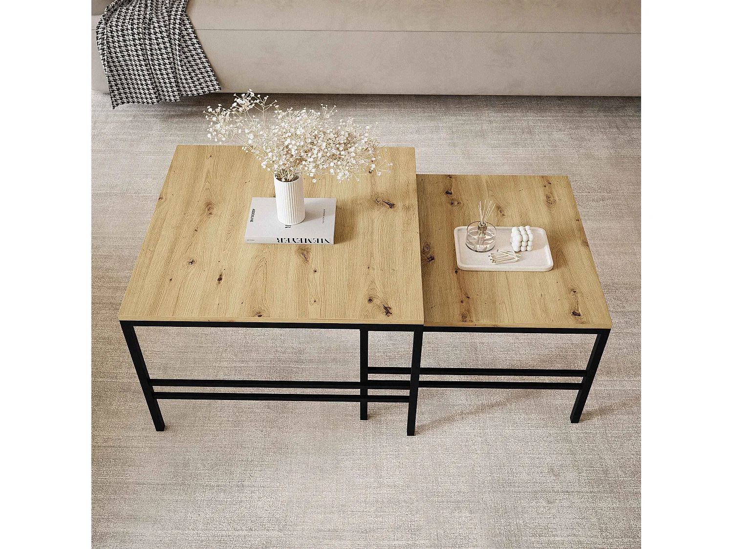 Couchtisch 2-in-1 fi70/fi60 Eiche Wotan, Gestell in Schwarz