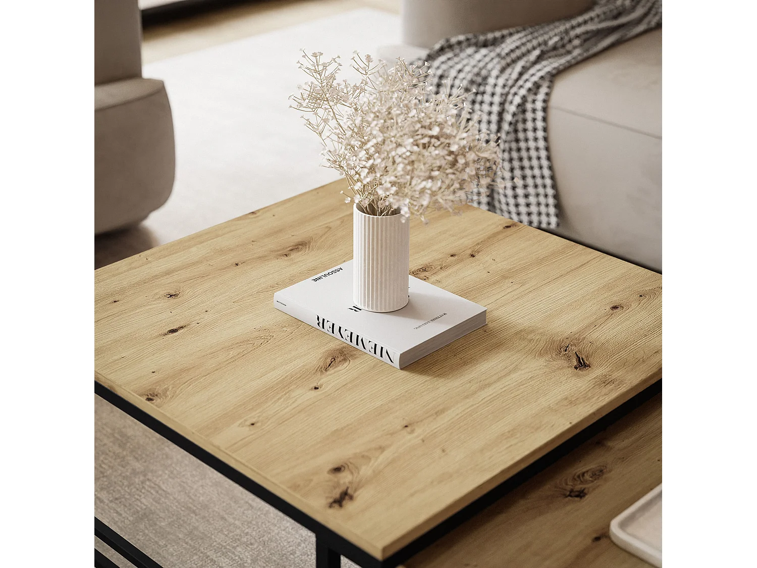 Couchtisch 2-in-1 fi70/fi60 Eiche Wotan, Gestell in Schwarz