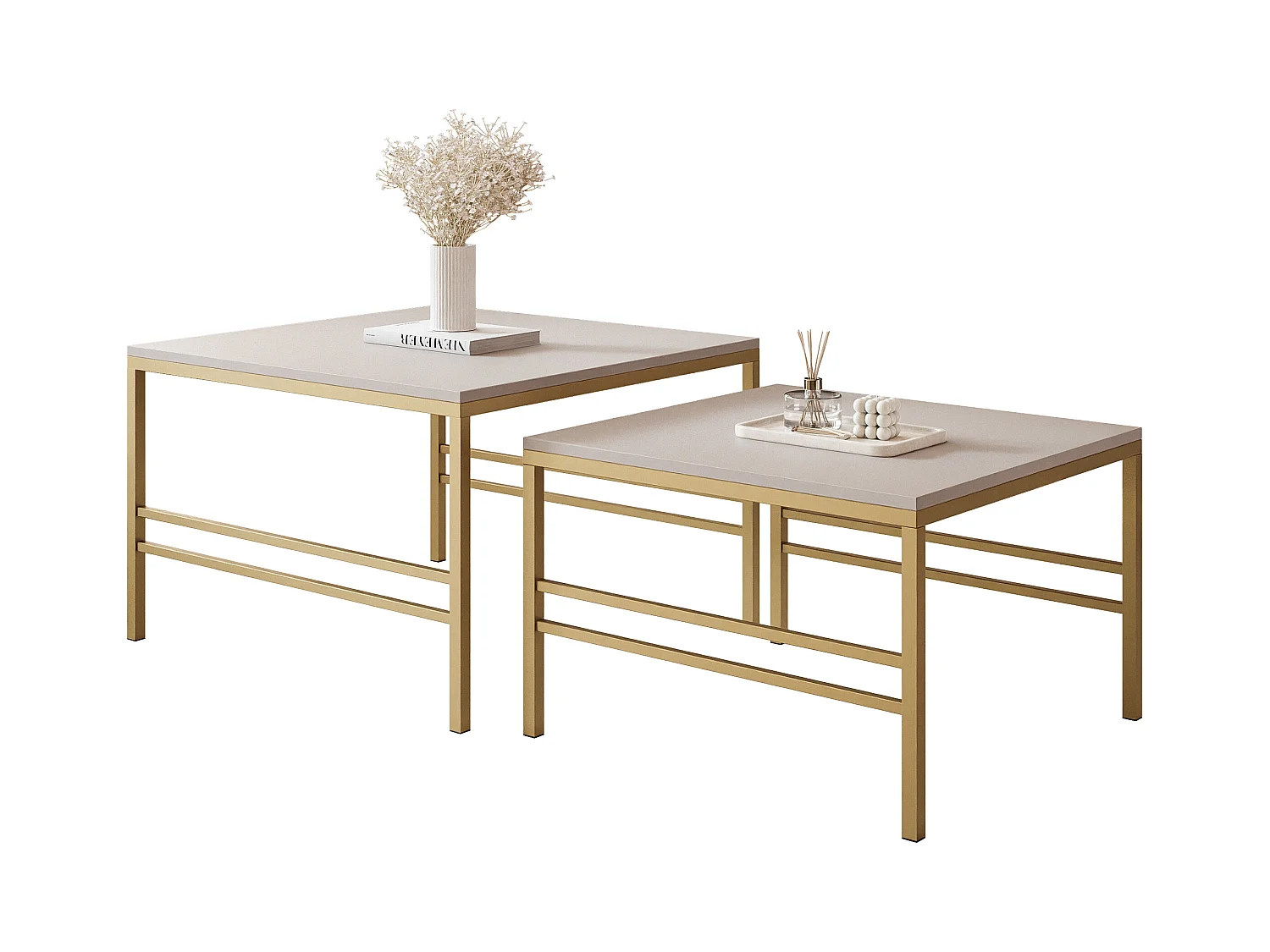 Table basse gigogne 2en1 Cachemire, armature en or mat
