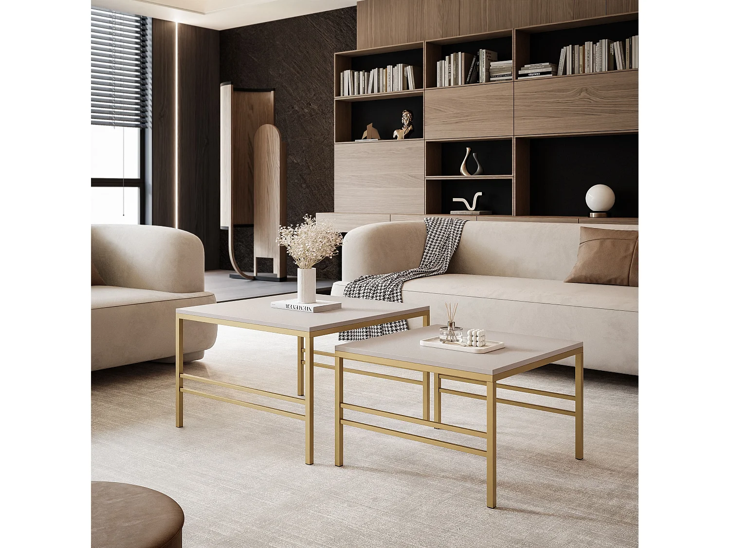 Couchtisch 2-in-1 fi70/fi60 Kaschmir, mattes Goldgestell