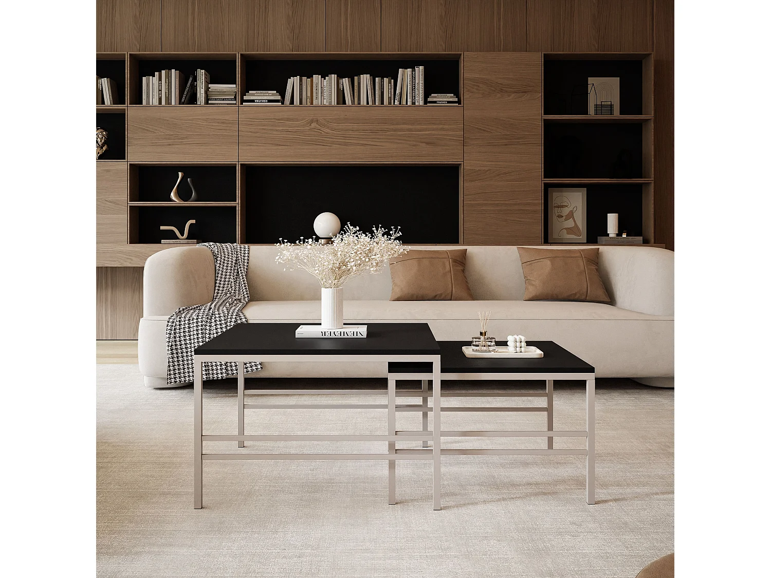 Table basse gigogne 2en1 Noir mat, armature en Cachemire