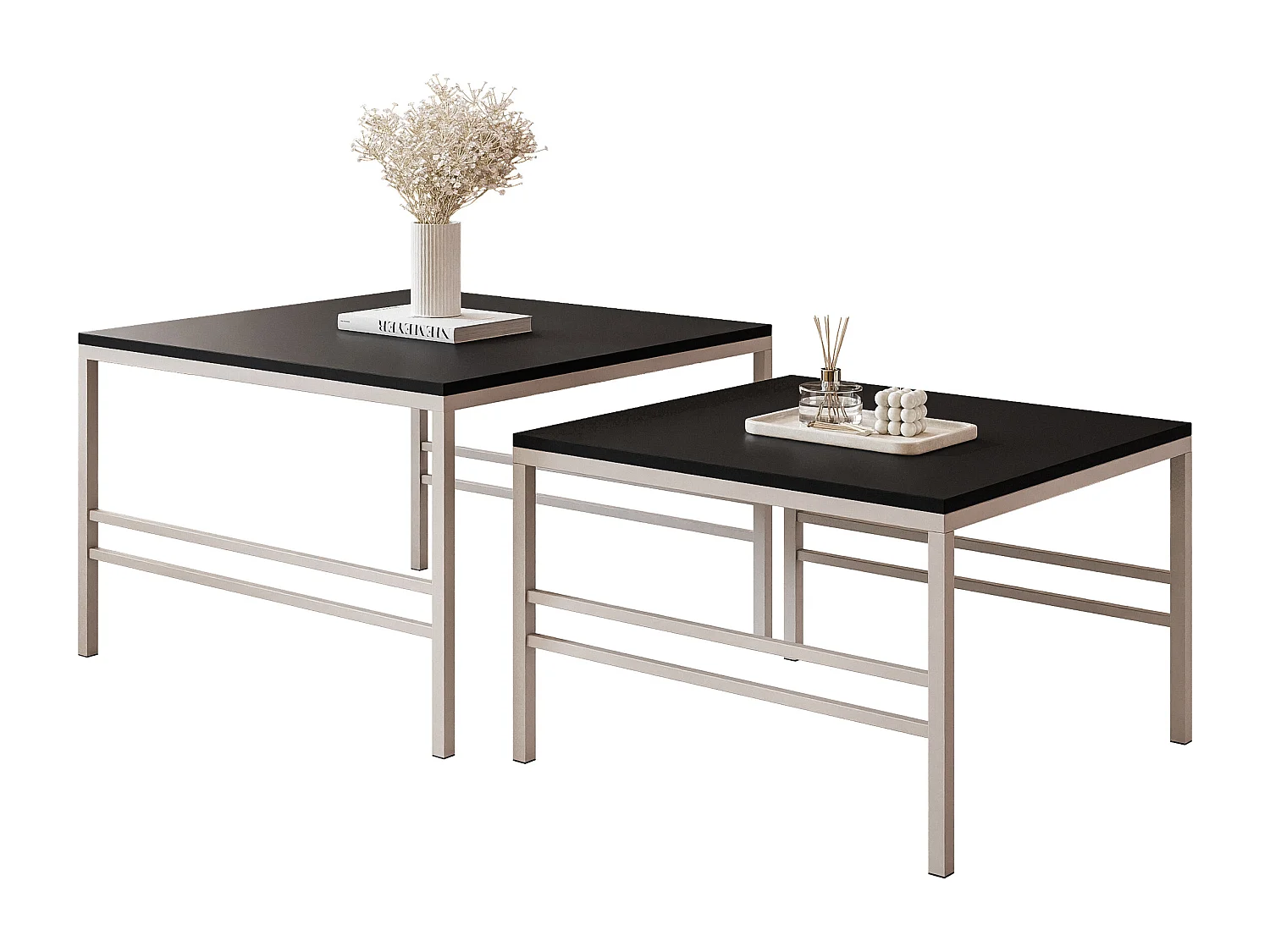 Table basse gigogne 2en1 Noir mat, armature en Cachemire