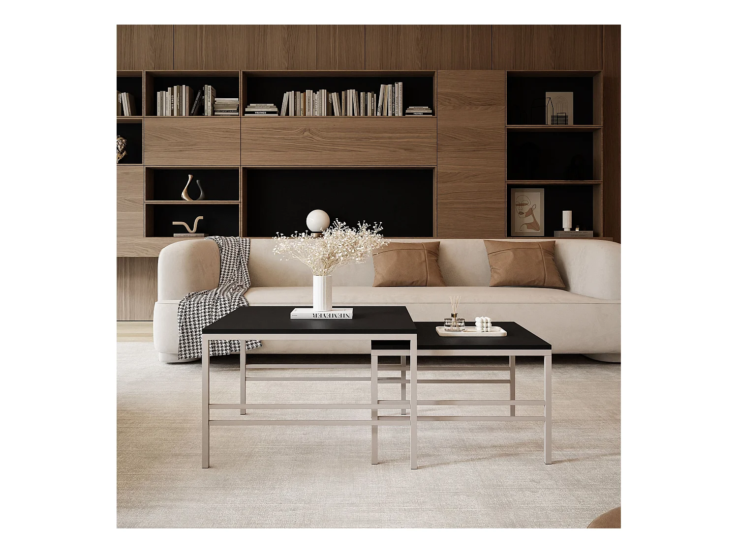 Table basse gigogne 2en1 Noir mat, armature en Cachemire