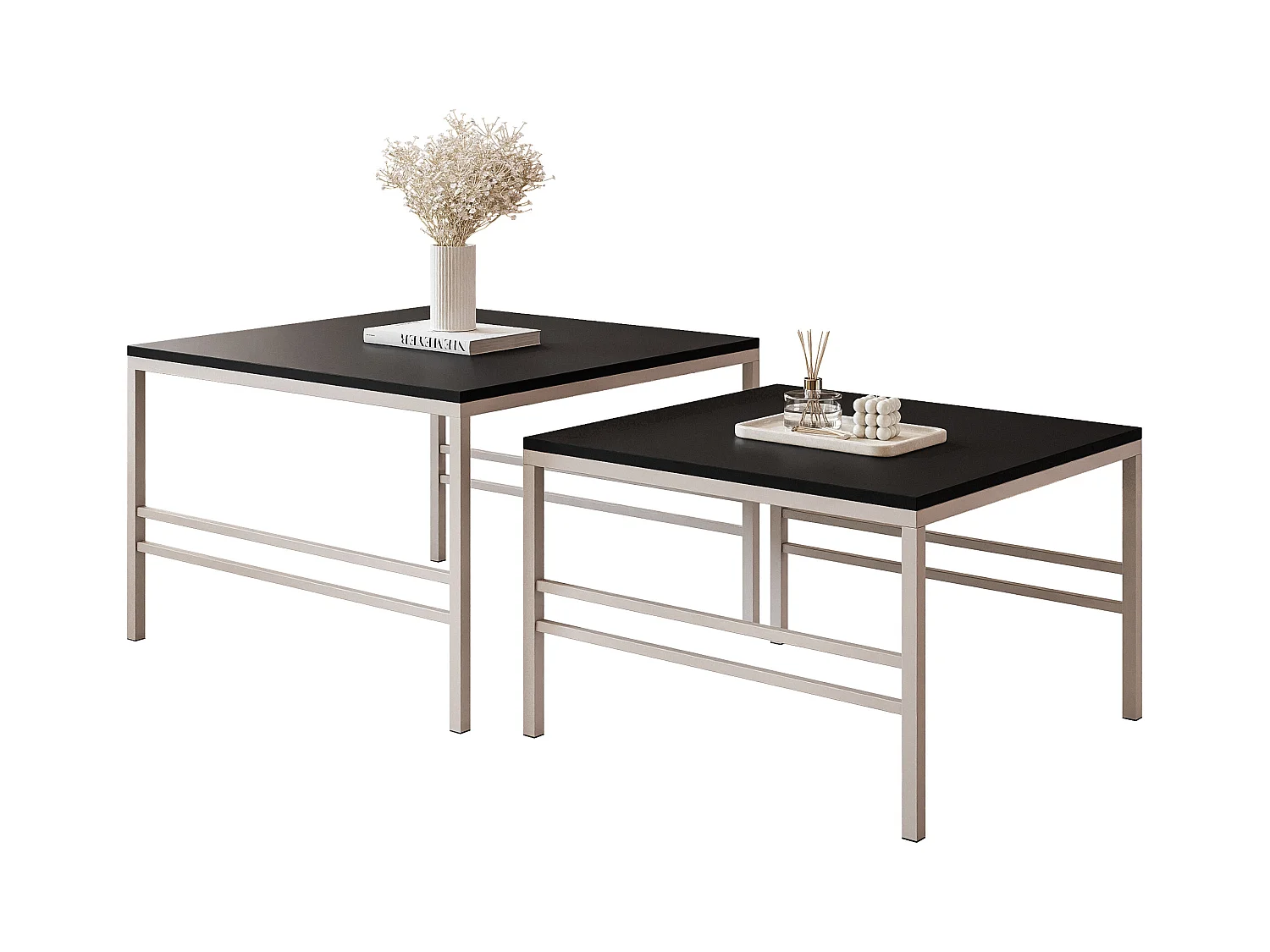 Table basse gigogne 2en1 Noir mat, armature en Cachemire