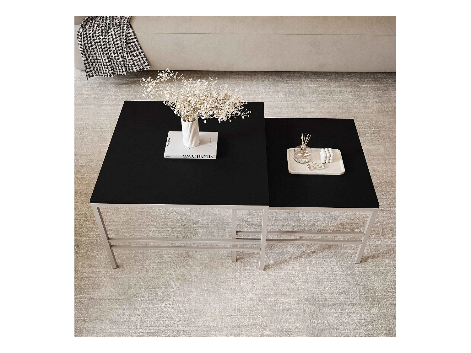 Table basse gigogne 2en1 Noir mat, armature en Cachemire