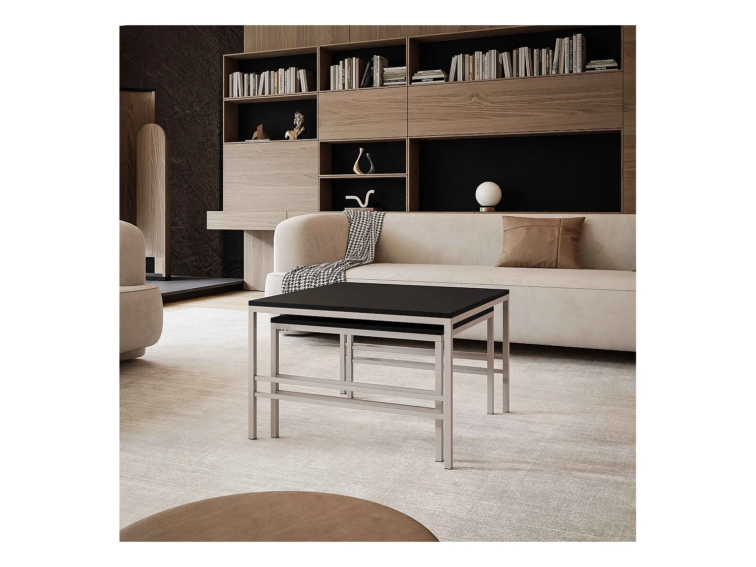 Table basse gigogne 2en1 Noir mat, armature en Cachemire