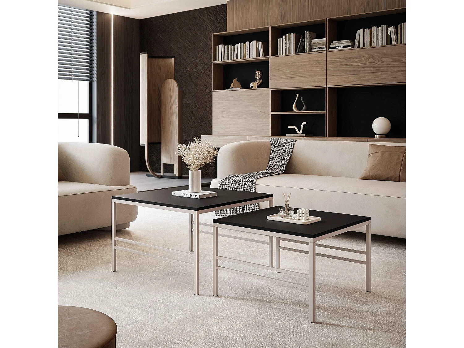 Couchtisch 2-in-1 fi70/fi60 Mattschwarz, Gestell in Kaschmir.