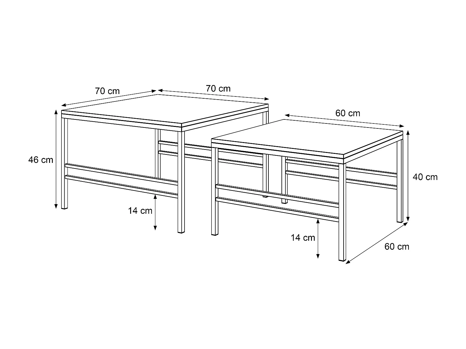 Couchtisch 2-in-1 fi70/fi60 Mattschwarz, Gestell in Kaschmir.