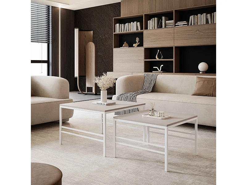 Table basse gigogne 2en1 Cachemire, armature en blanc