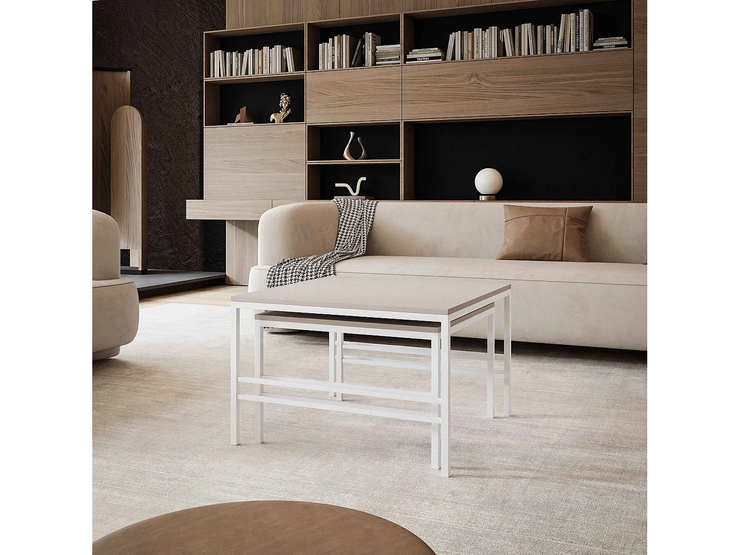 Couchtisch 2-in-1 fi70/fi60 Kaschmir, Gestell in Weiß