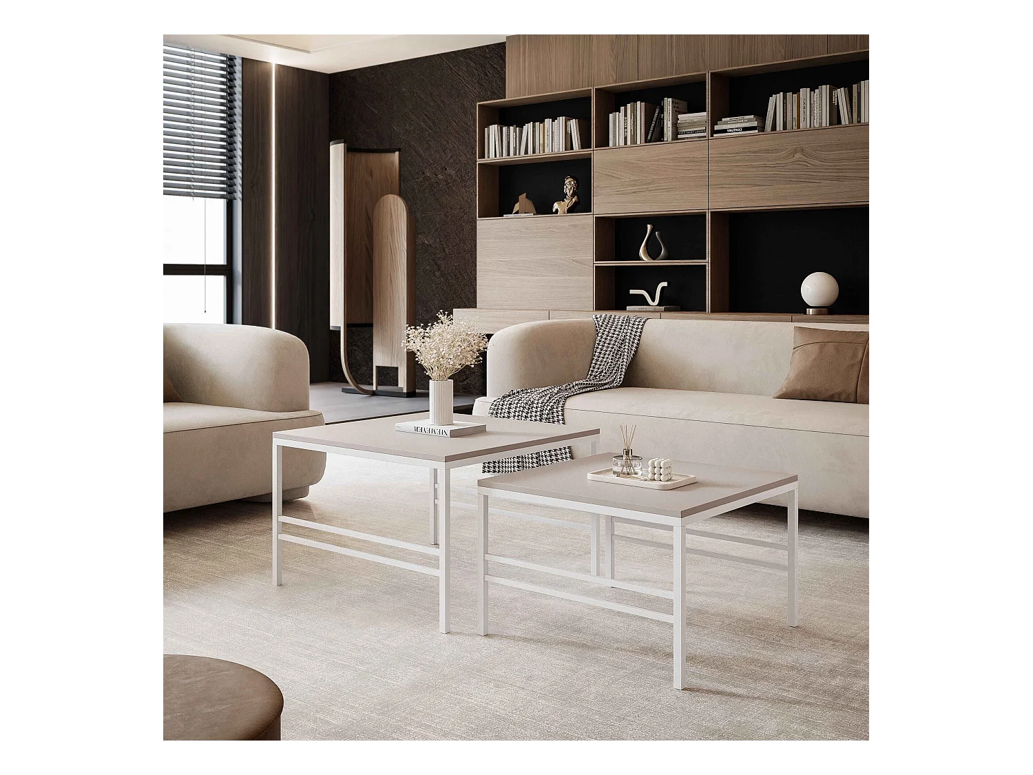 Table basse gigogne 2en1 Cachemire, armature en blanc