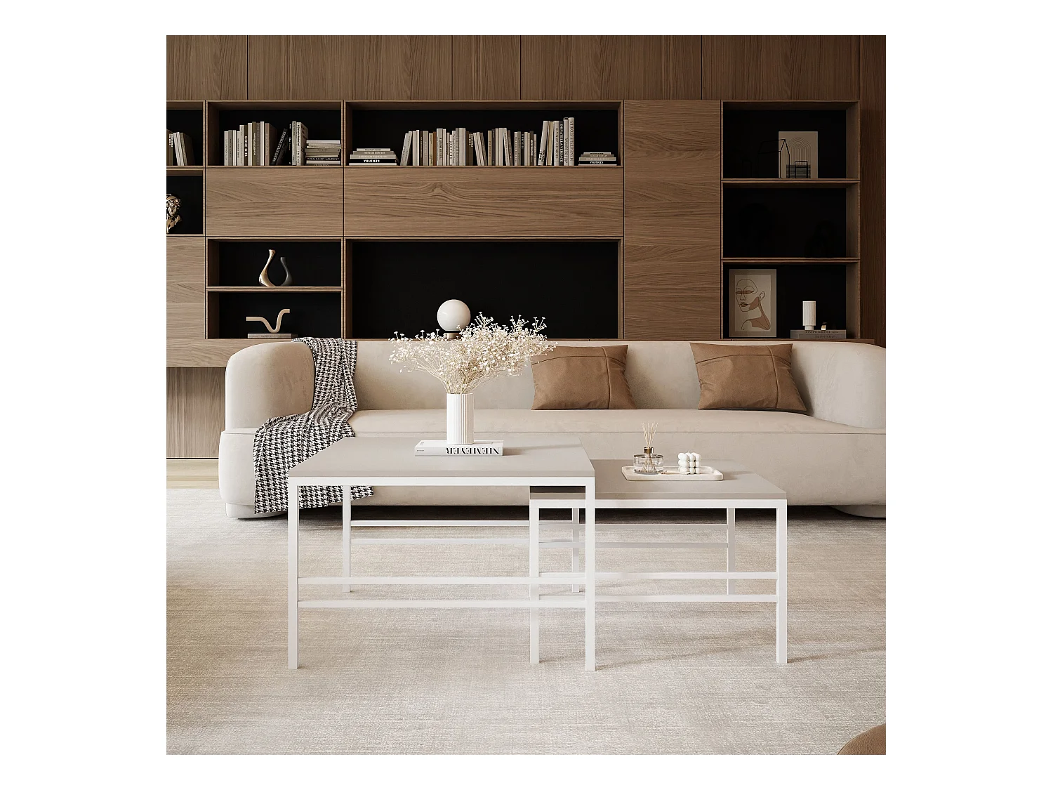 Table basse gigogne 2en1 Cachemire, armature en blanc
