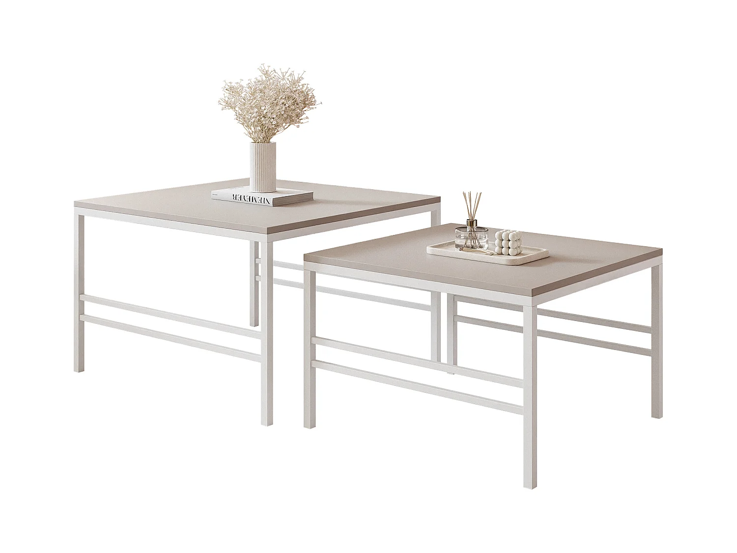 Table basse gigogne 2en1 Cachemire, armature en blanc