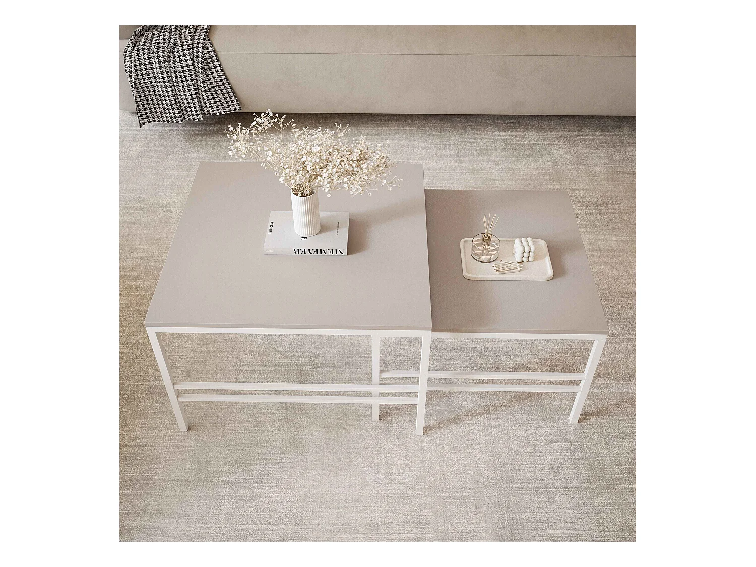 Table basse gigogne 2en1 Cachemire, armature en blanc