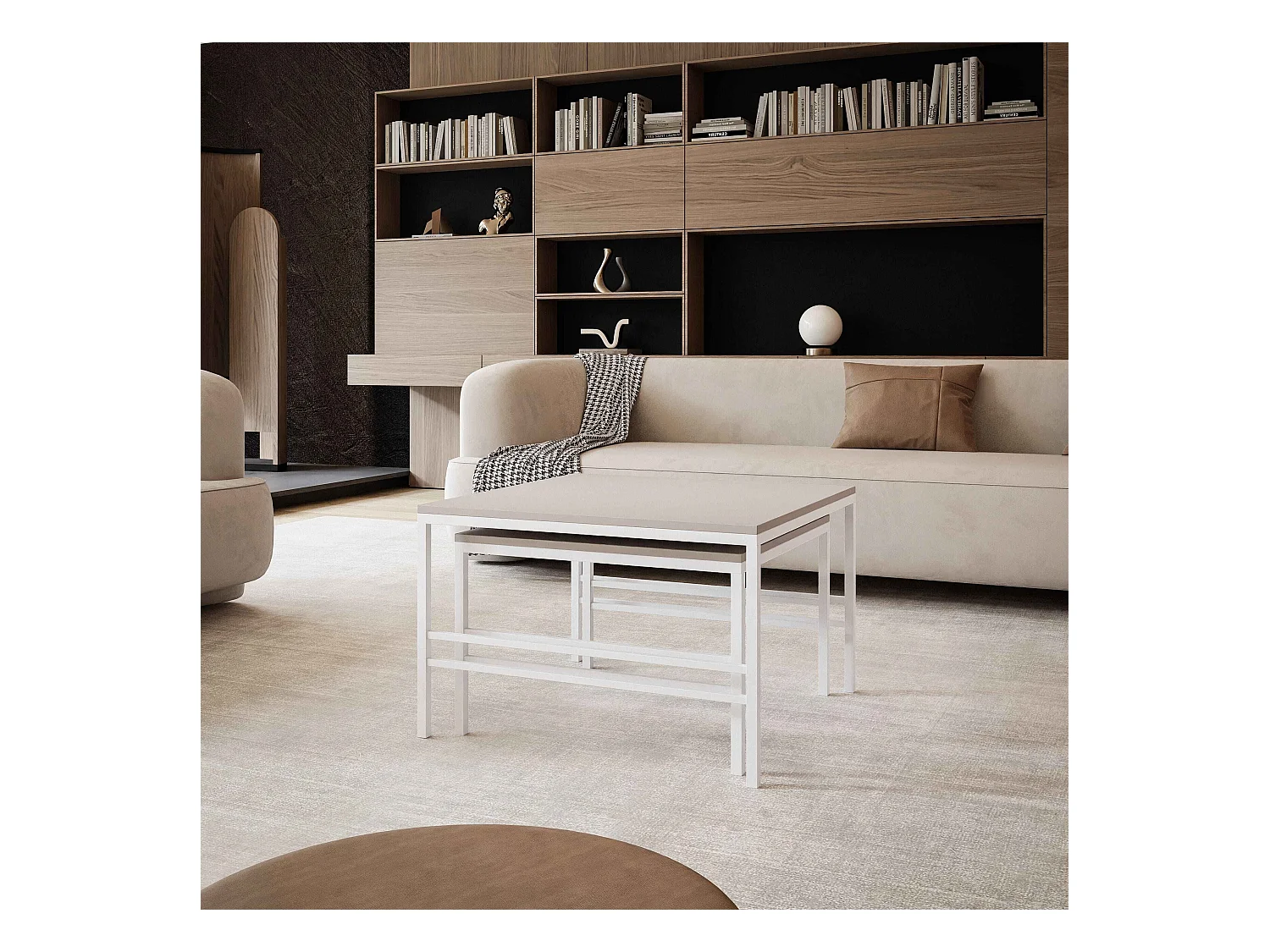 Table basse gigogne 2en1 Cachemire, armature en blanc